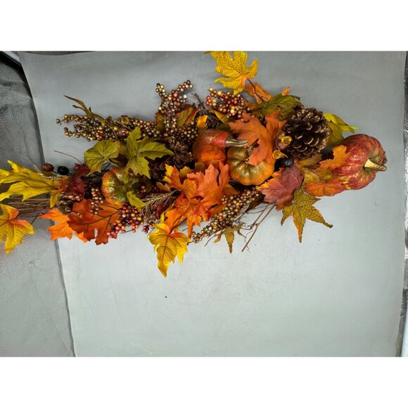 Autumn Harvest Artificial Swag With Pumpkins & Pinecones wall or door hanging - Picture 7 of 7